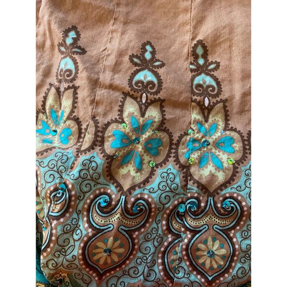 Coldwater Creek Colorful Boho Linen Blend Floral Sequin Bead Midi Skirt- Size M - Picture 6 of 7